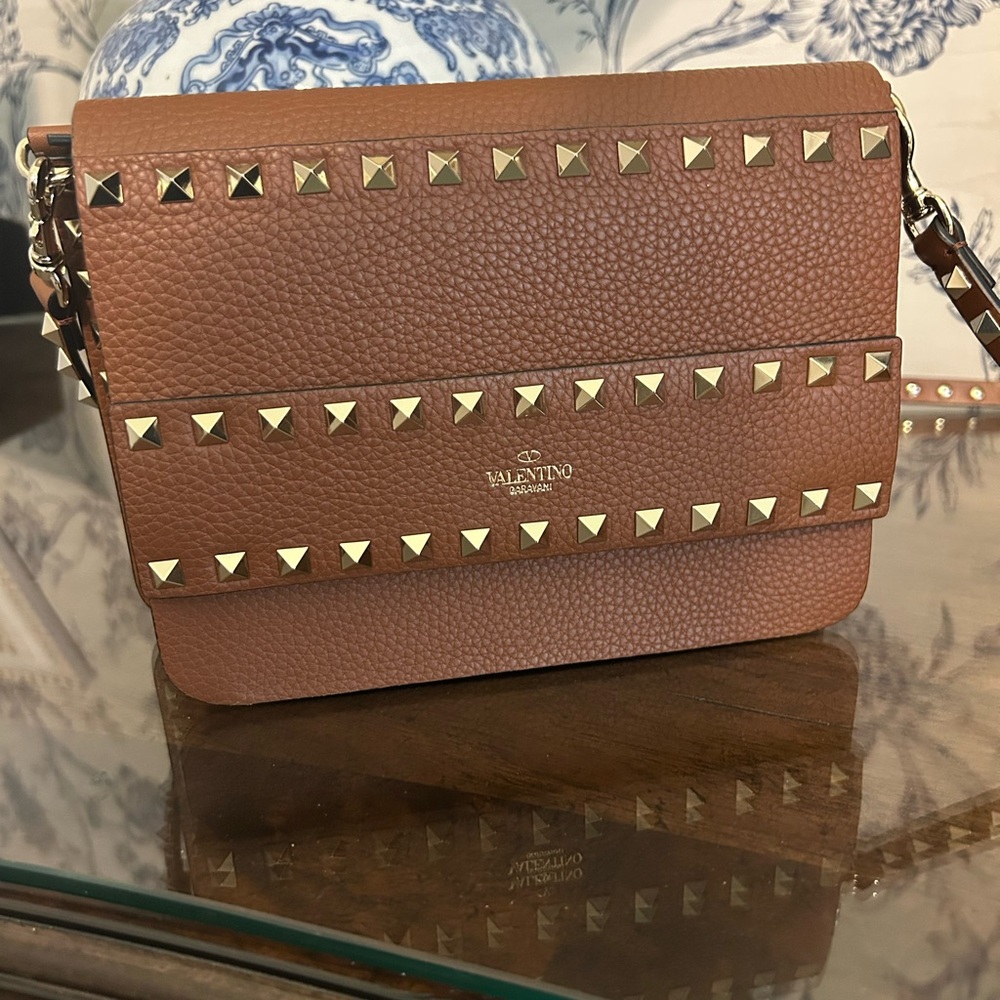 Valentino Brown Crossbody Bag with Gold Studs